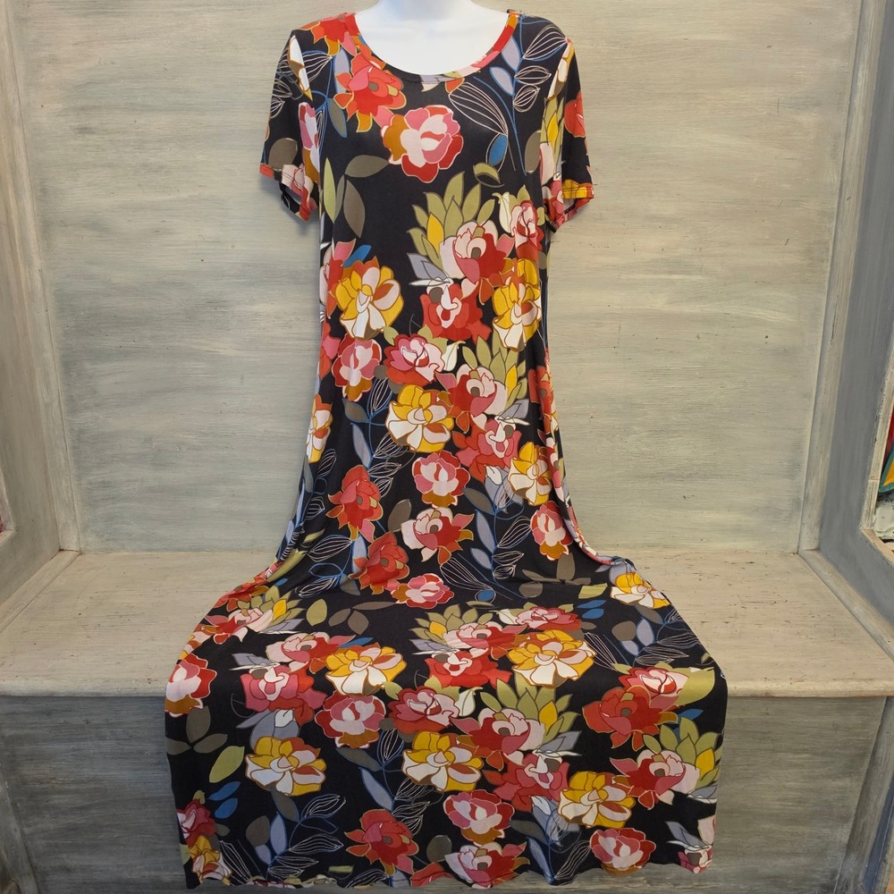 Spense Colorful Floral Print Scoop Neck Slit Side Maxi Dress Size Large GC - Picture 1 of 7